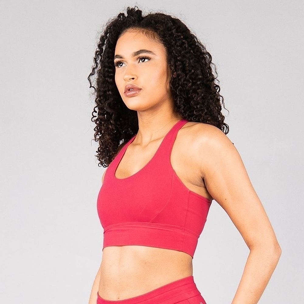 BuffBunny Rosa Med-High Support Strappy Back Soft Sports Bra / Raspberry Sz S - Picture 3 of 9